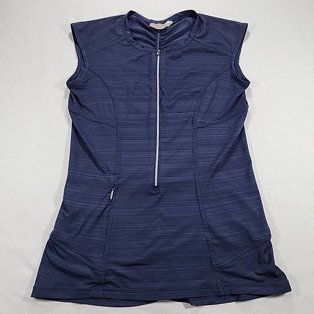 Athleta, Women's Navy Blue Sleeveless athletic top, Size Striped Polyester